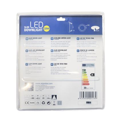 Aigostar - LED Oprawa wpuszczana ULTRATHIN LED/20W/230V 3000K matowy chrom