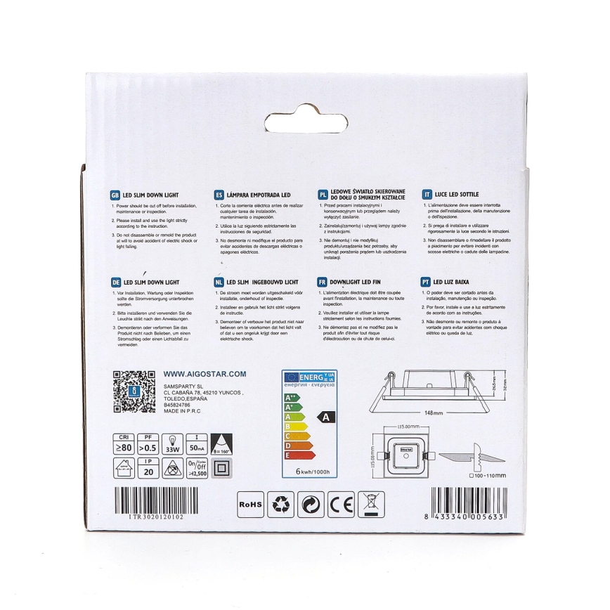 Aigostar - LED Oprawa wpuszczana ULTRATHIN LED/6W/230V 6000K biała
