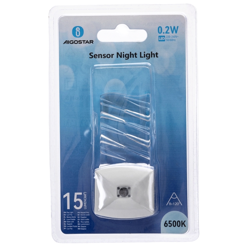 Aigostar - LED Lampka nocna z czujnikiem zmierzchu LED/0,2W/230V 6500K