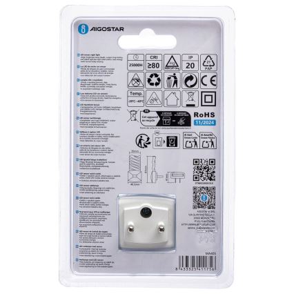 Aigostar - LED Lampka nocna z czujnikiem zmierzchu LED/0,2W/230V 6500K