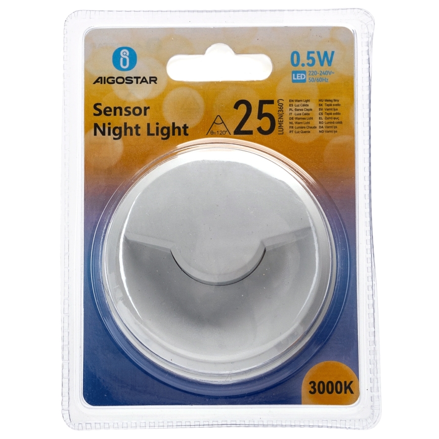 Aigostar - LED Lampka nocna z czujnikiem zmierzchu LED/0,5W/230V 3000K