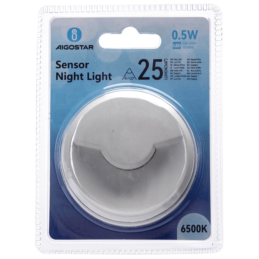 Aigostar - LED Lampka nocna z czujnikiem zmierzchu LED/0,5W/230V 6500K