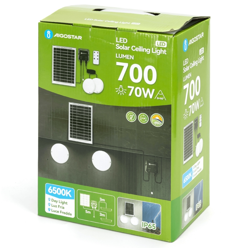 Aigostar - LED Oświetlenie solarne 2xLED/35W/12V 6000 mAh 6500K śr. 16,8 cm + pilot zdalnego sterowania