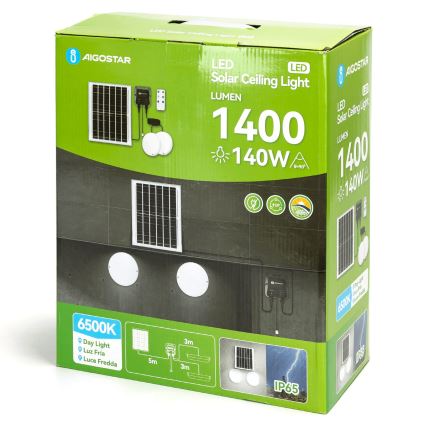 Aigostar - LED Oświetlenie solarne 2xLED/70W/12V 12000 mAh 6500K śr. 20,5 cm + pilot zdalnego sterowania