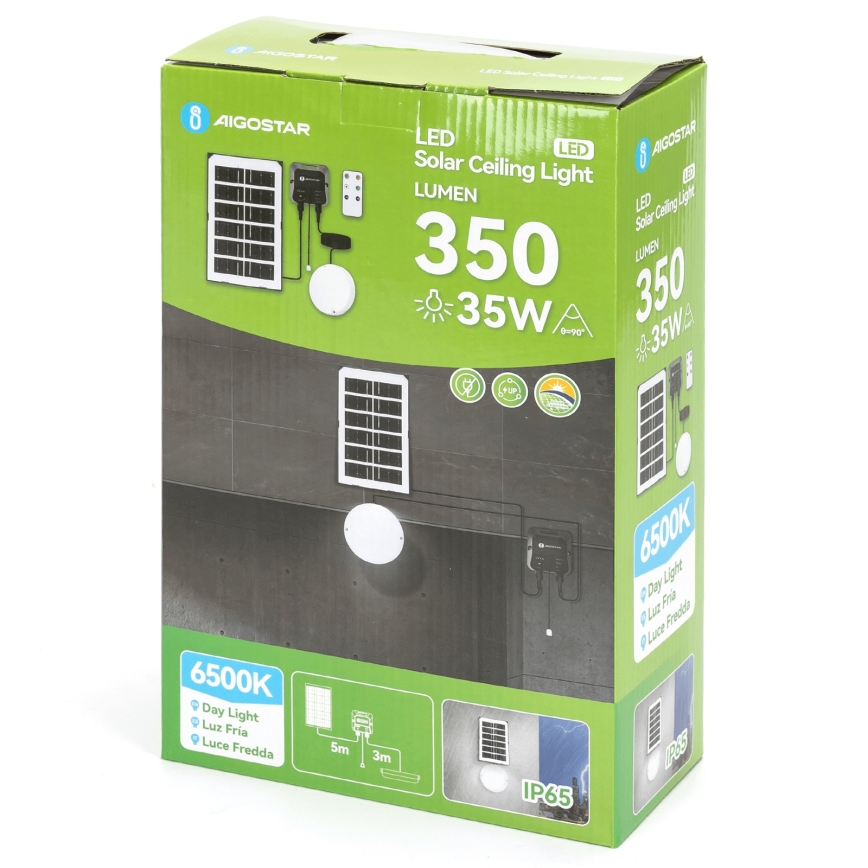 Aigostar - LED Oświetlenie solarne LED/35W/12V 3000 mAh 6500K śr. 16,8 cm + pilot zdalnego sterowania