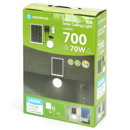 Aigostar - LED Oświetlenie solarne LED/70W/12V 6000 mAh 6500K śr. 20,5 cm + pilot zdalnego sterowania