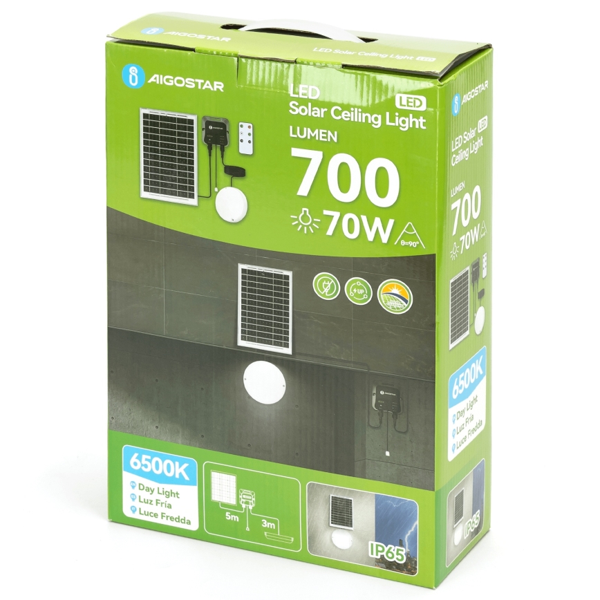 Aigostar - LED Oświetlenie solarne LED/70W/12V 6000 mAh 6500K śr. 20,5 cm + pilot zdalnego sterowania