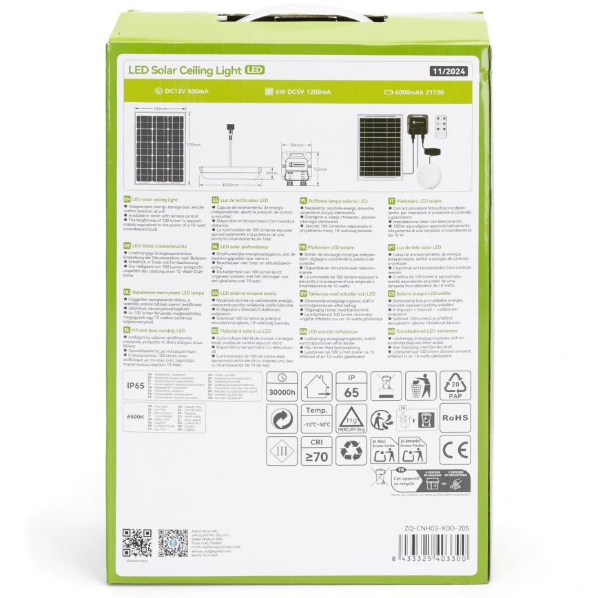 Aigostar - LED Oświetlenie solarne LED/70W/12V 6000 mAh 6500K śr. 20,5 cm + pilot zdalnego sterowania
