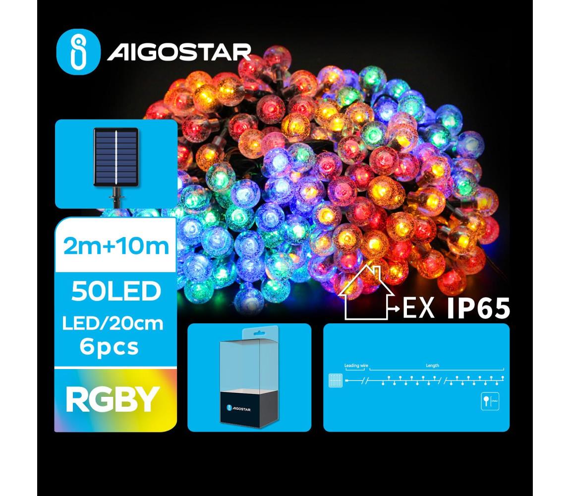 - LED Ozdobny łańcuch solarny 50xLED/8 funkcji 12m IP65 wielobarwny
