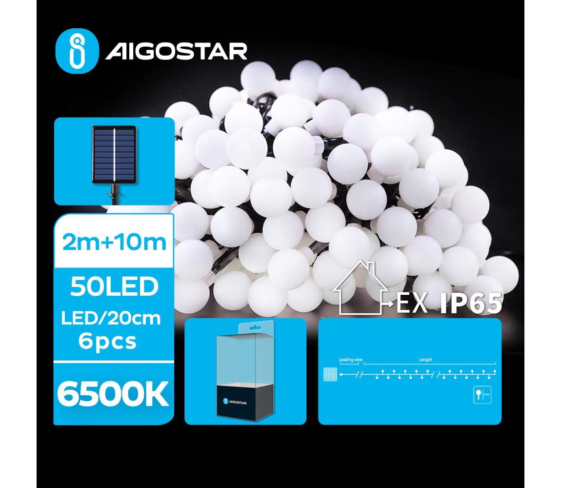 - LED Ozdobny łańcuch solarny 50xLED/8 funkcji 12m IP65 zimny biały