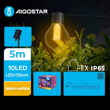 Aigostar - LED Ozdobny łańcuch solarny 10xLED/8 funkcje 5,5m IP65 ciepła biel