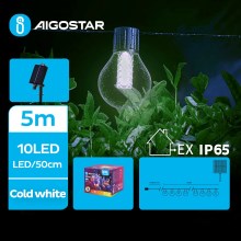 Aigostar - LED Ozdobny łańcuch solarny 10xLED/8 funkcje 5,5m IP65 zimna biel