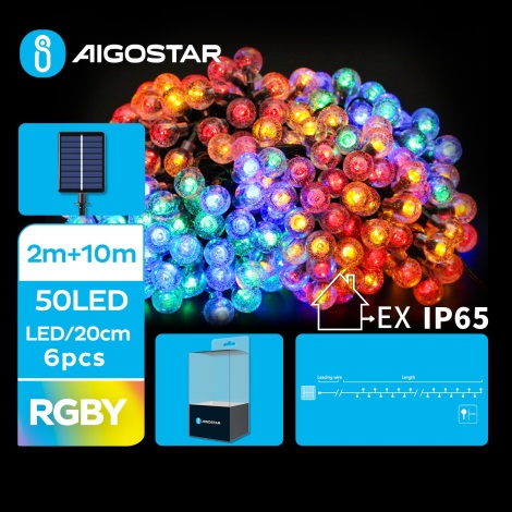 Aigostar - LED Ozdobny łańcuch solarny  50xLED/8 funkcji 12m IP65 wielobarwny
