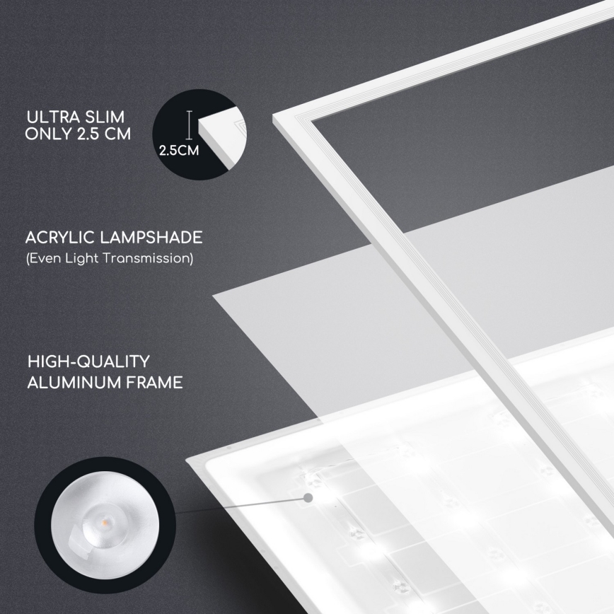 Aigostar - LED Panel wpuszczany LED/40W/230V 3000K/4000K/6500K 60x60cm biały