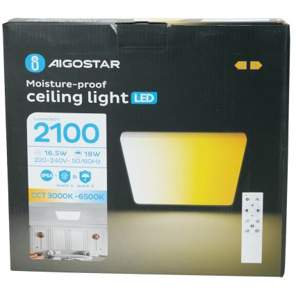 Aigostar - Ściemnialna oprawa sufitowa LED do łazienki LED/18W/230V 3000K-6500K IP54 + pilot zdalnego sterowania