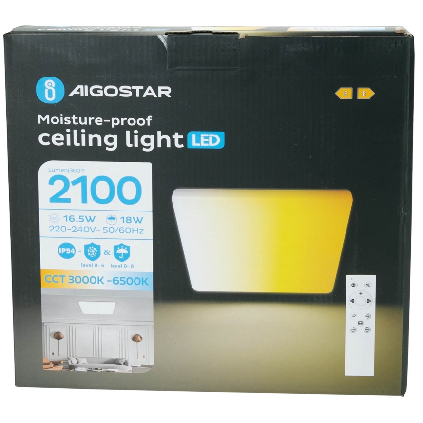 Aigostar - Ściemnialna oprawa sufitowa LED do łazienki LED/18W/230V 3000K-6500K IP54 + pilot zdalnego sterowania