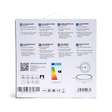 Aigostar - LED Plafon LED/12W/230V 3000K śr. 23 cm czarny