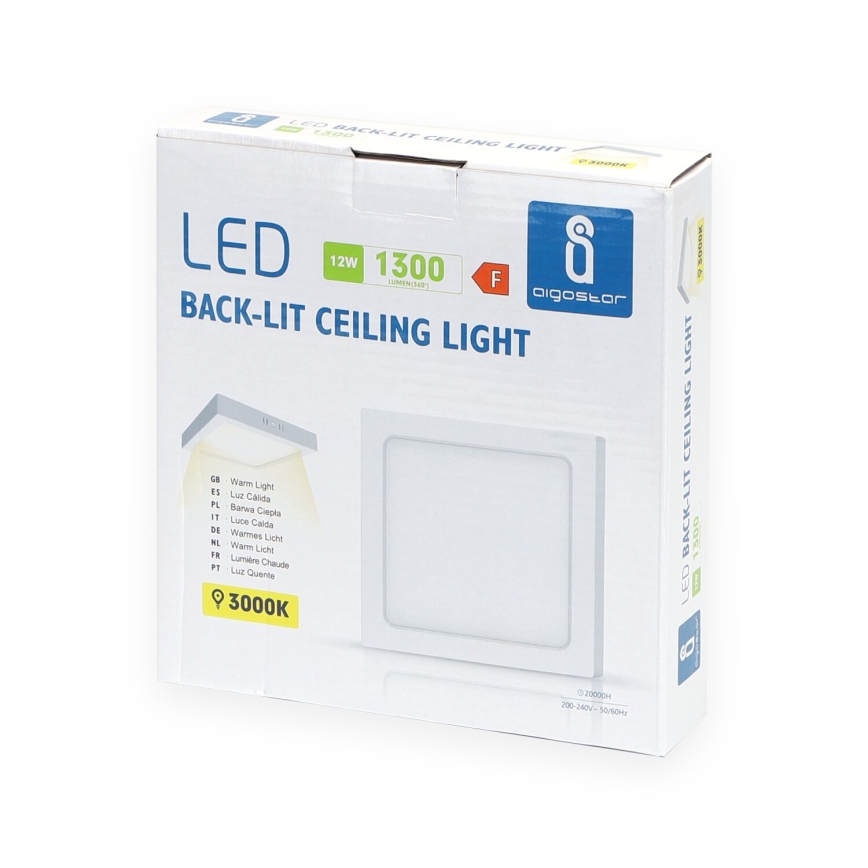 Aigostar - LED Plafon natynkowy LED/12W/230V 17,3x17,3 cm 3000K biały