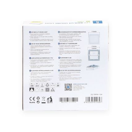 Aigostar - LED Plafon natynkowy LED/12W/230V 17,3x17,3 cm 3000K biały