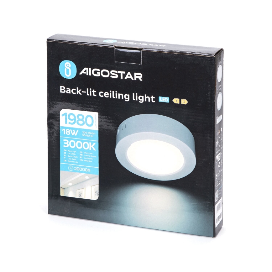 Aigostar - LED Plafon natynkowy LED/18W/230V śr. 22,6 cm 3000K biały