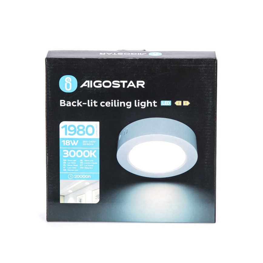 Aigostar - LED Plafon natynkowy LED/18W/230V śr. 22,6 cm 3000K biały
