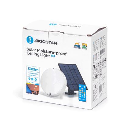 Aigostar - LED Ściemnialny plafon solarny LED/3,2V 3000K/4000K/6500K IP65 + pilot zdalnego sterowania