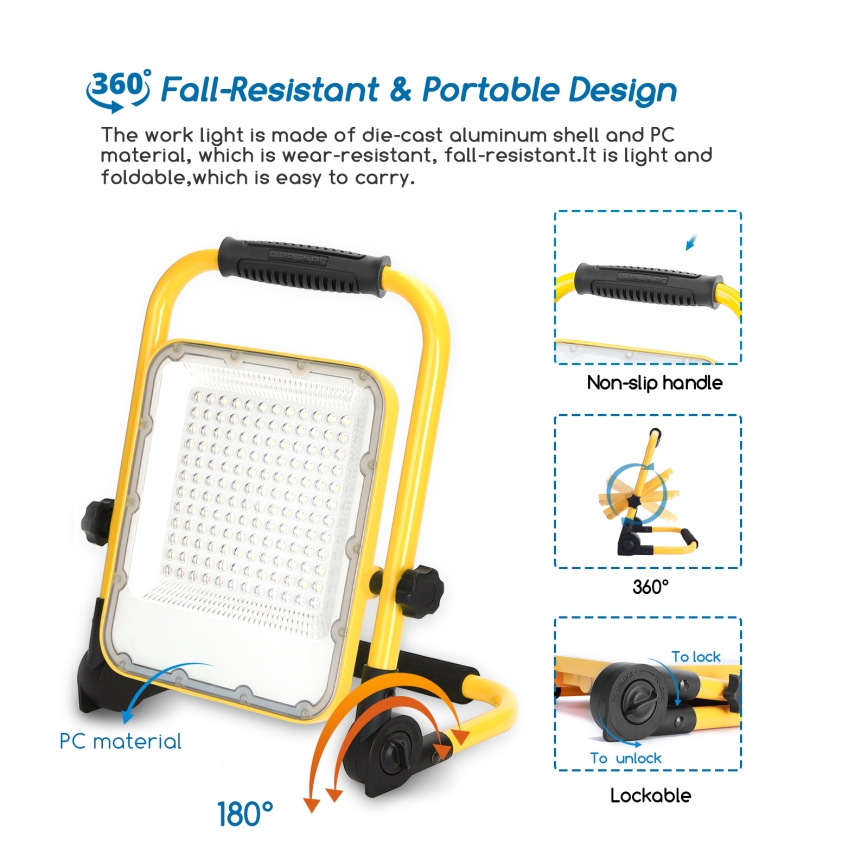 Aigostar - LED regulowany reflektor ładowalny LED/100W/5V 6500K IP65 15000 mAh