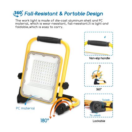 Aigostar - LED regulowany reflektor ładowalny LED/50W/5V 6500K IP65