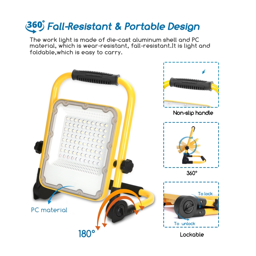 Aigostar - LED regulowany reflektor ładowalny LED/50W/5V 6500K IP65