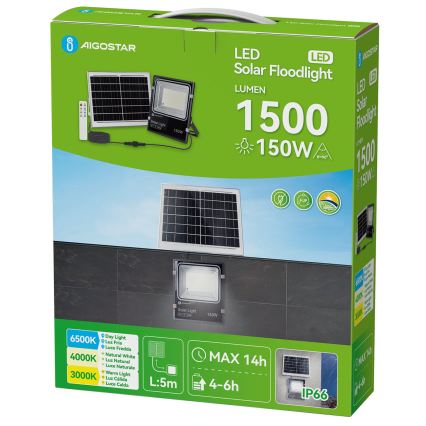 Aigostar - Reflektor solarny LED/150W/3,2V 3000mAh 3000K/4000K/6500K IP66 + pilot zdalnego sterowania
