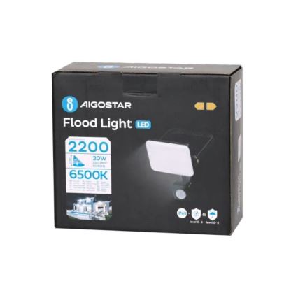 Aigostar - LED Reflektor z czujnikiem LED/20W/230V 6500K IP65 czarny