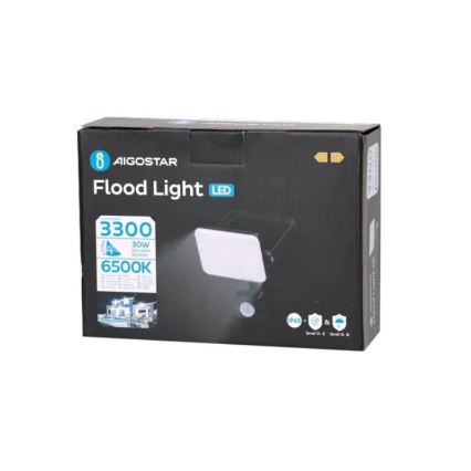 Aigostar - LED Reflektor z czujnikiem LED/30W/230V 6500K IP65 czarny