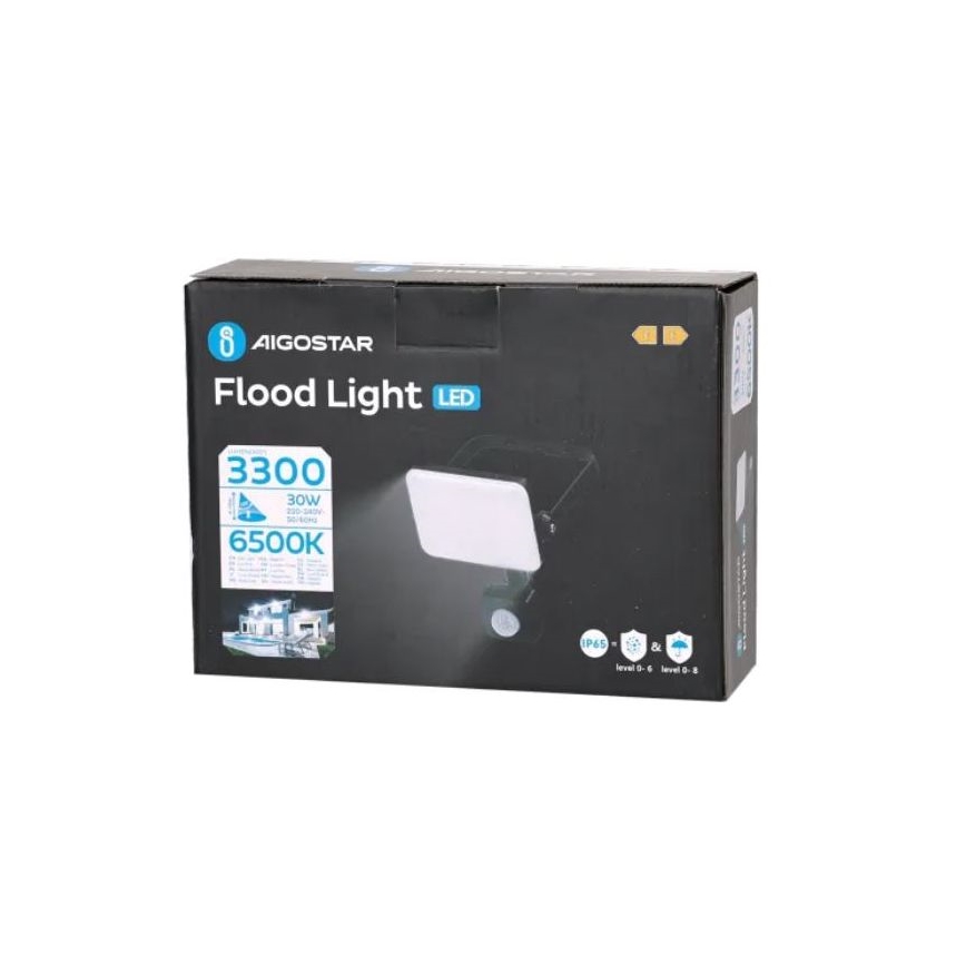 Aigostar - LED Reflektor z czujnikiem LED/30W/230V 6500K IP65 czarny