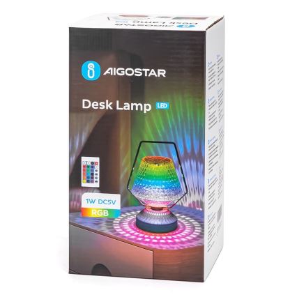 Aigostar - LED RGB regulowana lampka biurkowa ładowalna LED/1W/5V 1800mAh 20 cm + pilot do zdalnego sterowania