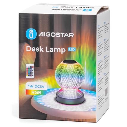 Aigostar - LED RGB Lampa stołowa ściemnialna do ładowania LED/1W/5V 1800mAh 13,5 cm + Pilot zdalnego sterowania