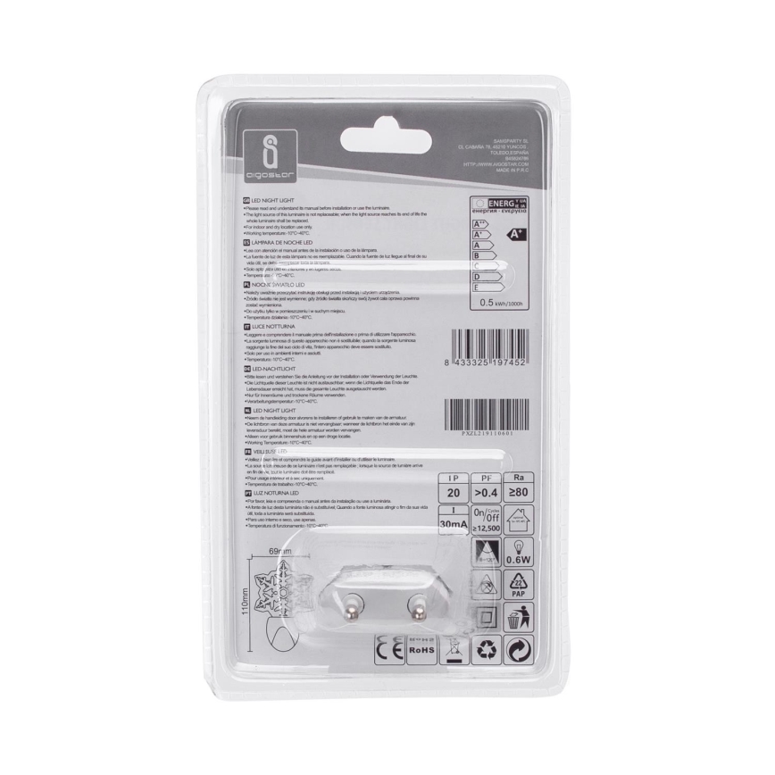 Aigostar - LED RGB Lampka nocna z czujnikiem zmierzchu LED/0,5W/230V płatek śniegu
