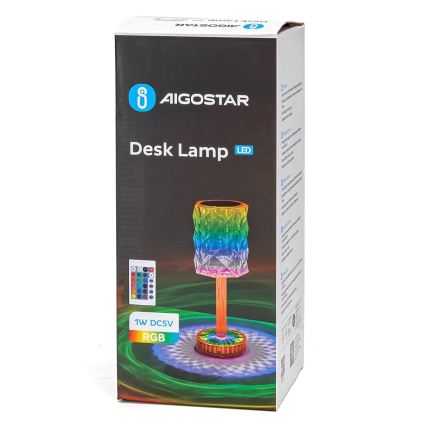 Aigostar - LED RGB Ściemnialna akumulatorowa lampa stołowa LED/1W/5V 1800mAh 26 cm + pilot zdalnego sterowania