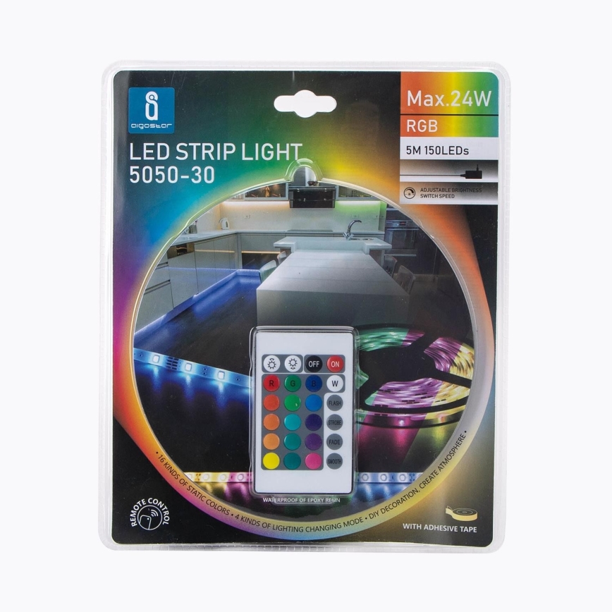 Aigostar - ściemnialna taśma LED RGB 5m LED/24W/12/230V IP65 + pilot zdalnego sterowania