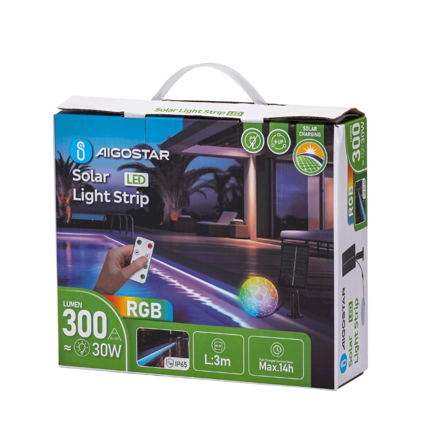 Aigostar - LED RGB Ściemnialna taśma solarna LED/1,6W/3,2V 5 m IP65 1800 mAh + pilot zdalnego sterowania