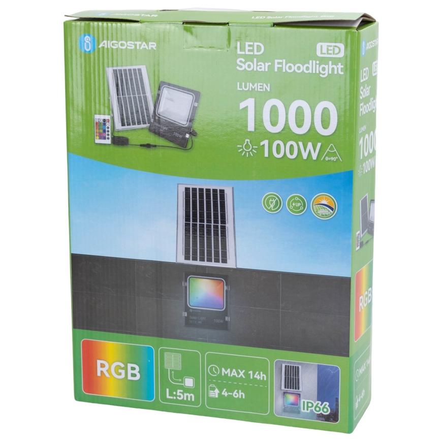 Aigostar - LED RGB Ściemnialny naświetlacz solarny LED/100W/3,2V IP66 + pilot zdalnego sterowania