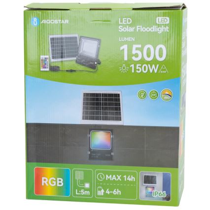 Aigostar - LED RGB Ściemnialny naświetlacz solarny LED/150W/3,2V IP66 12000 mAh + pilot zdalnego sterowania