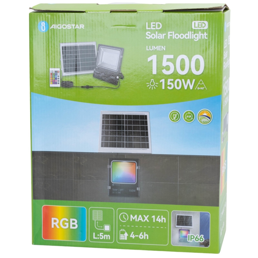 Aigostar - LED RGB Ściemnialny naświetlacz solarny LED/150W/3,2V IP66 12000 mAh + pilot zdalnego sterowania