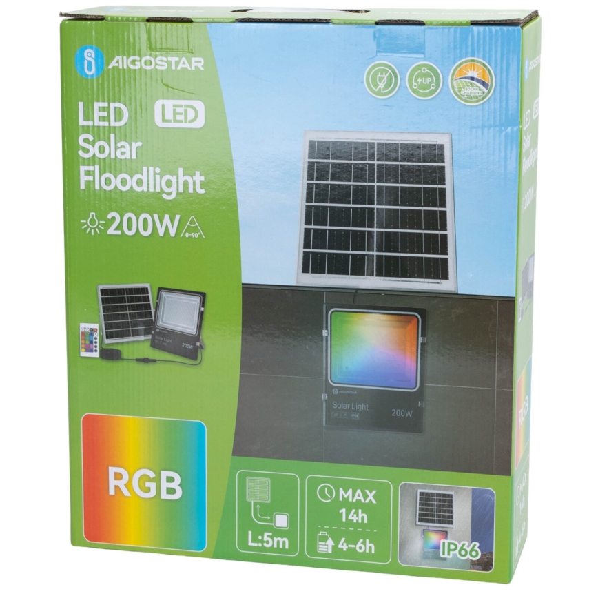 Aigostar - LED RGB Ściemnialny naświetlacz solarny LED/200W/3,2V IP66 16000 mAh + zdalne sterowanie