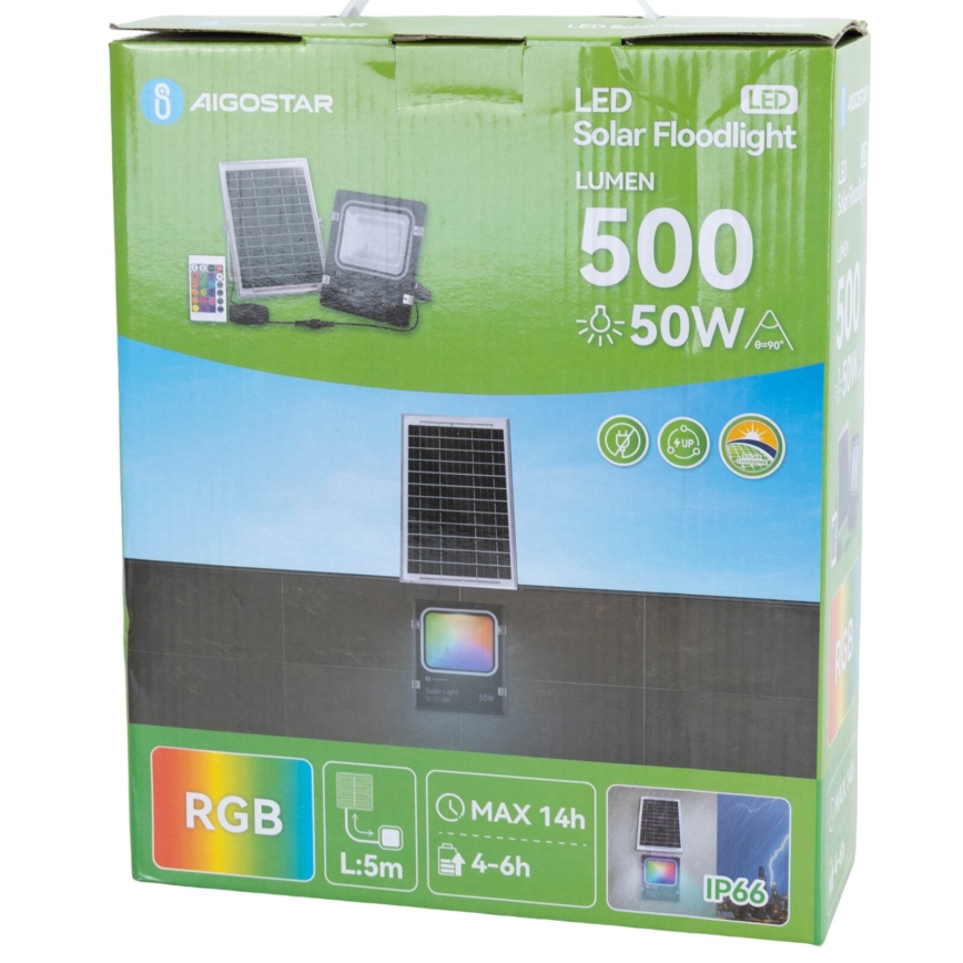 Aigostar - LED RGB Ściemnialny naświetlacz solarny LED/50W/3,2V IP66 4000 mAh + pilot zdalnego sterowania