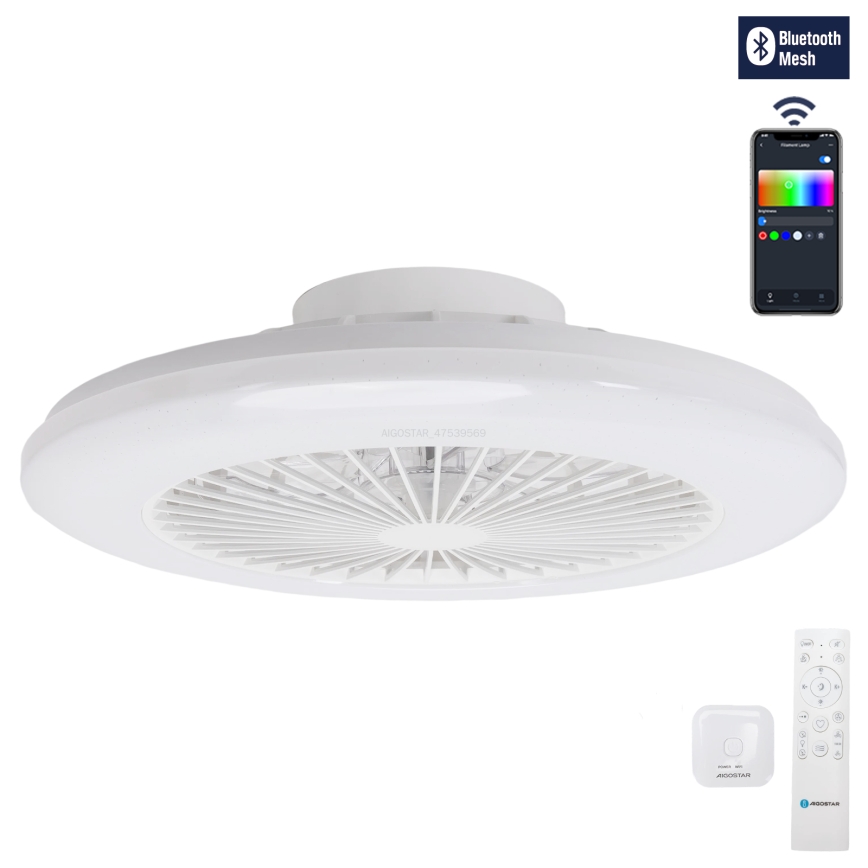 Aigostar - LED RGBW Ściemniany plafon z wentylatorem LED/40W/230V 2700-6500K śr. 48,5 cm biały + pilot zdalnego sterowania