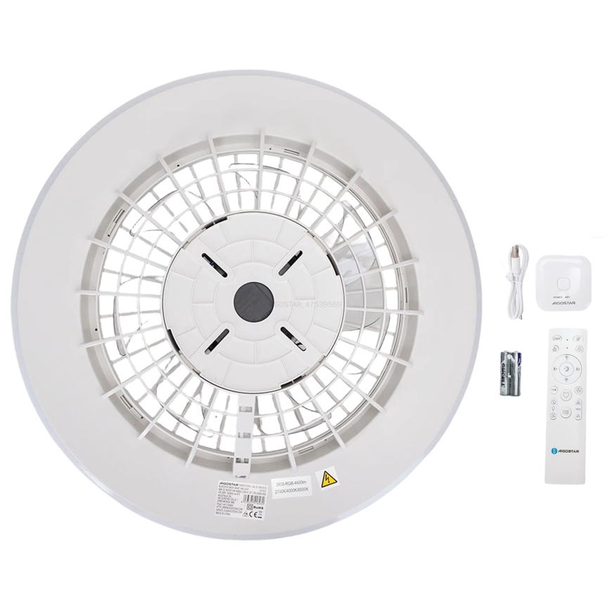 Aigostar - LED RGBW Ściemniany plafon z wentylatorem LED/40W/230V 2700-6500K śr. 48,5 cm biały + pilot zdalnego sterowania