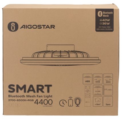 Aigostar - LED RGB Ściemniany plafon z wentylatorem MESH LED/40W/230V 2700-6500K biały + pilot zdalnego sterowania