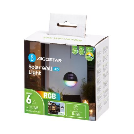 Aigostar - LED RGB Solarna lampa ścienna LED/1W/1,2V czarna IP44 200 mAh