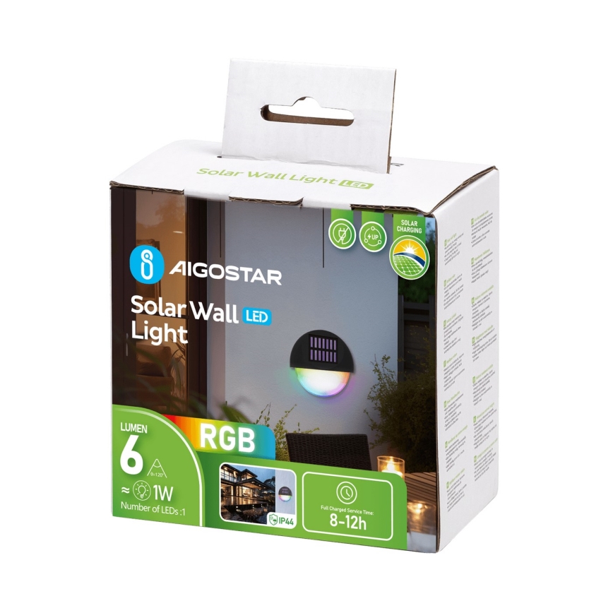 Aigostar - LED RGB Solarna lampa ścienna LED/1W/1,2V czarna IP44 200 mAh