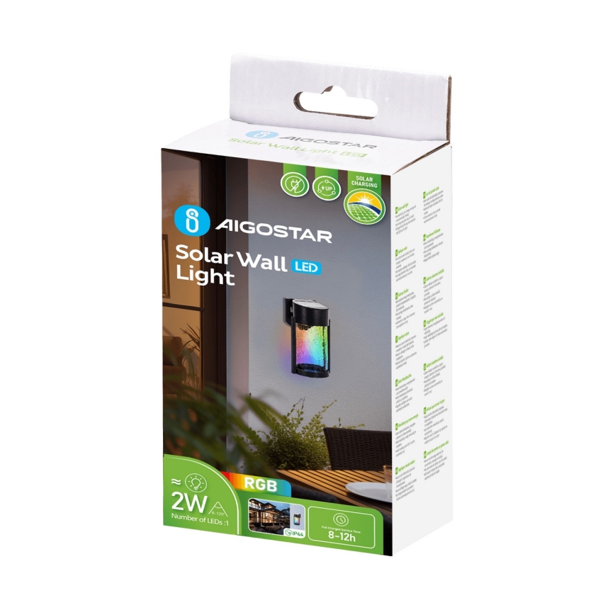 Aigostar - LED RGB Solarna lampa ścienna LED/2W/1,2V 300 mAh czarna IP44